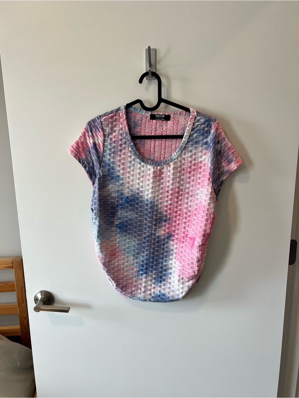 Textured Scoop Neck Tee in Pink & Blue Tie-Dye